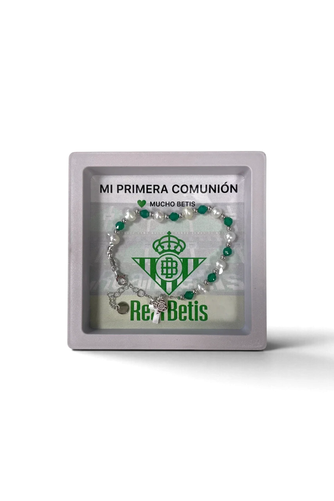 Pulsera Plata de Ley/Nácar Bolas Cruz Real Betis