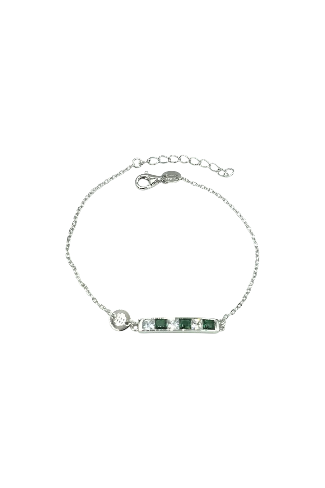Pulsera De Plata De Ley Con Piedras Blancas / Verdes