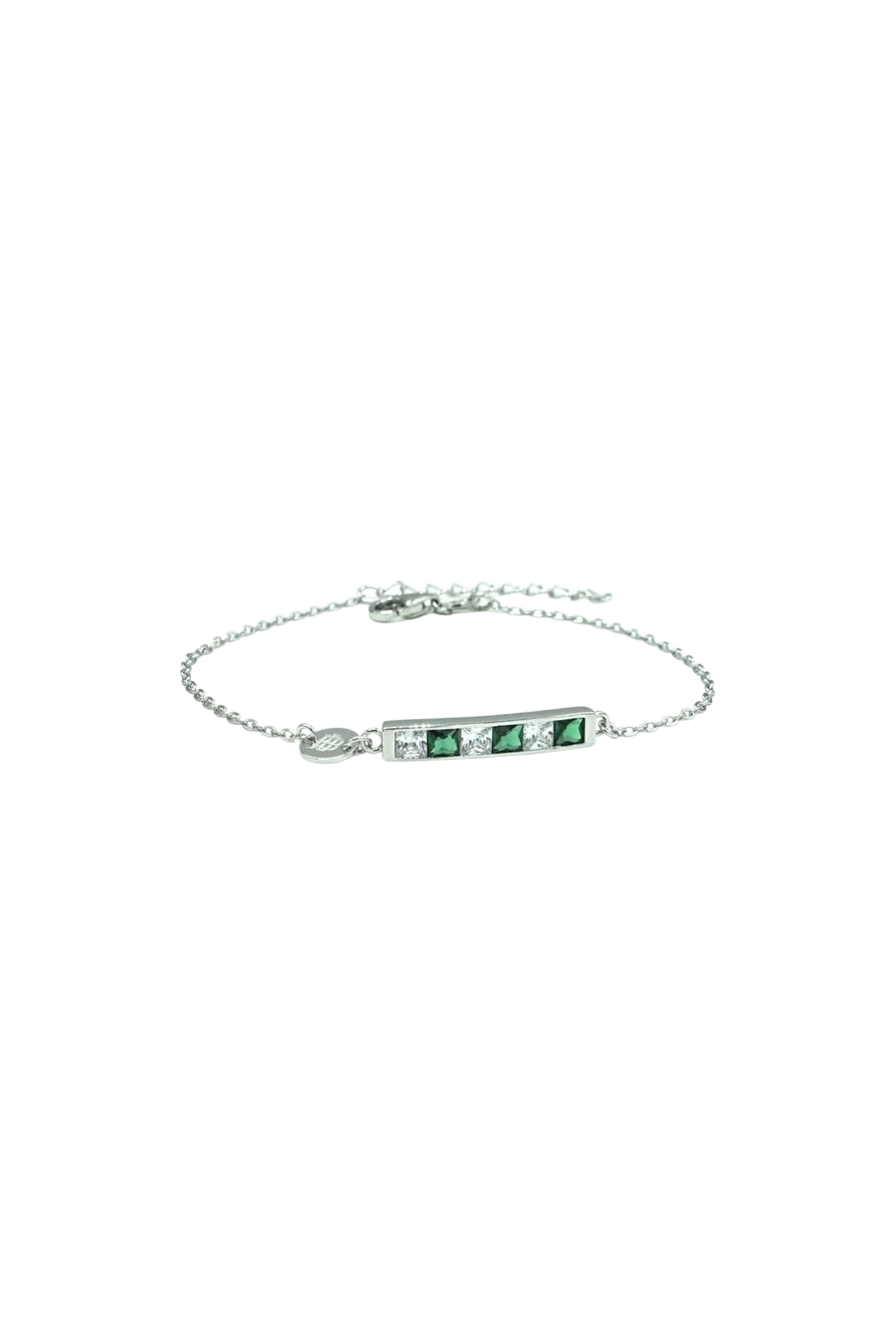 Pulsera De Plata De Ley Con Piedras Blancas / Verdes