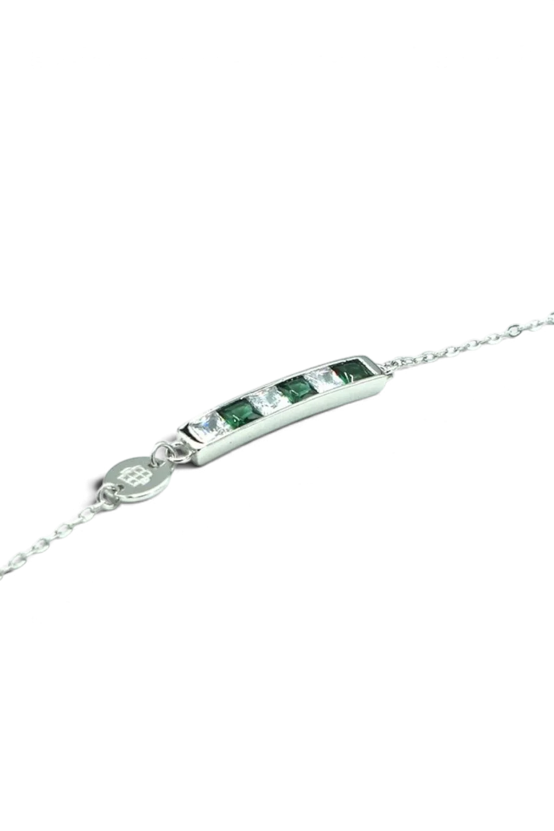 Pulsera De Plata De Ley Con Piedras Blancas / Verdes