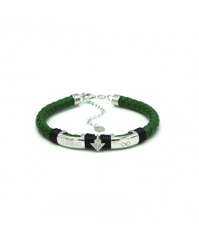 Real Betis Balompié. Steel and Leather I Love Betis Bracelet.